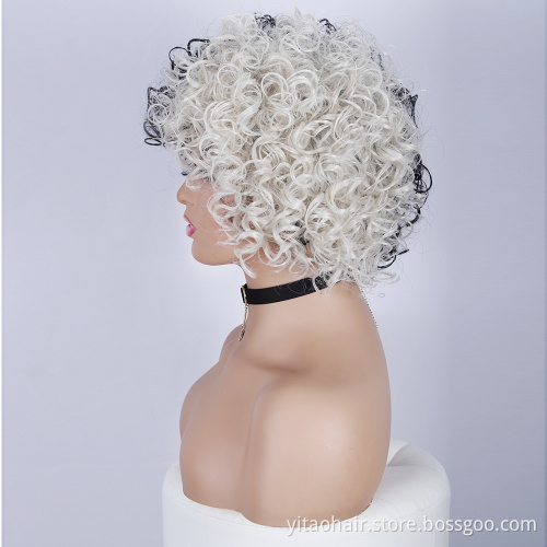 Wholesale Golden and Black Wigs Short Kinky Curly Synthetic Women's Hair Two-Color Half-Black Half-Gold Wig Cosplay Party
